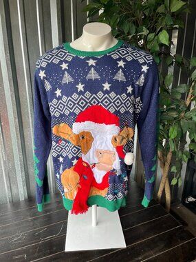 Christmas Cow Sweater - Women's Size XL -Acrylic/Polyester Blend